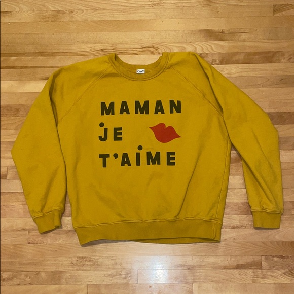 Clare V. x Every Mother Counts Mustard Maman Je T’aime Sweatshirt Size Small - Picture 1 of 7